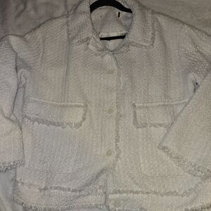 Boutique White Textured Tweed  Blazer